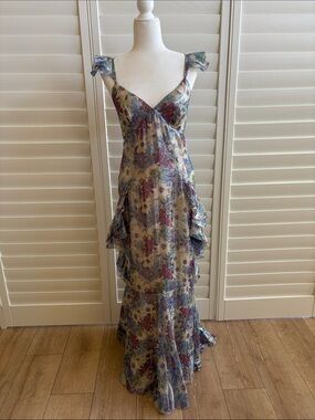 Floral Silk Blend Ruffle Strap Maxi Anna Sui dress - Blue/Purple